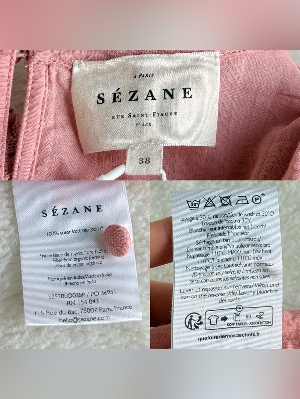 Sezane NWT Tomoe Rose Embroidered High Neck Long Sleeve Blouse FR 38 US S (6) - Picture 11 of 12